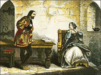 Illustration: Anne Boleyn in the Tower, speaking with William Kingston, the Constable of the Tower. c1855