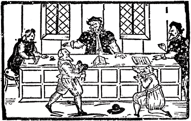 16th-century woodcut of a courtroom