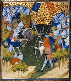 The Battle of Crecy, from Froissart's Chronicles, 15th-c French Manuscript