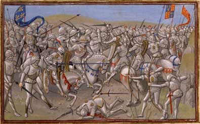The Battle of Crecy, from Froissart's Chronicles, 15th-c Belgian Manuscript