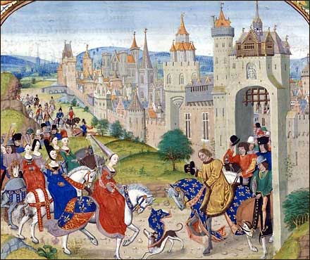 Queen Isabella flees to her brother, Charles le Bel, in France