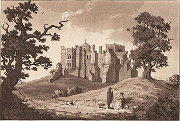 Remains of Woodstock Manor, as seen in 1714. From Samuel Ireland, Picturesque Views on the River Thames, 1791.