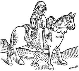 Caxton Woodcut of the Prioress. Chaucer, The Canterbury Tales.
