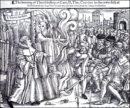 Cranmer Burning. Woodcut