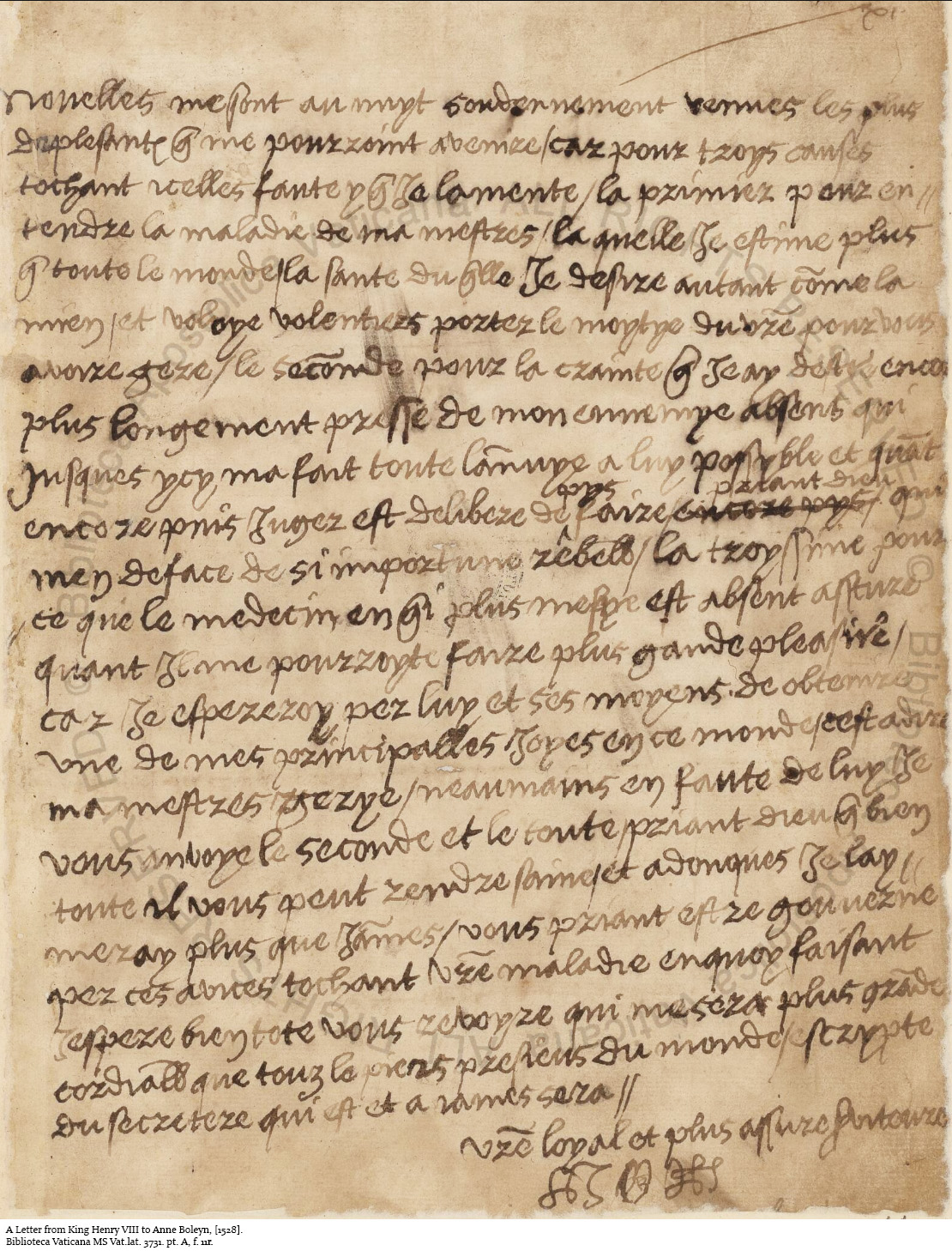 Love Letter Of King Henry VIII To Anne Boleyn June 1528 