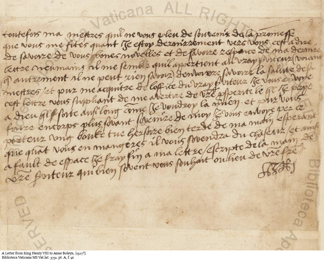 Love Letter Of King Henry Viii To Anne Boleyn 1527