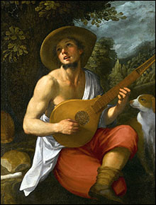 Astolfo Petrazzi. Shepherd playing the cetera, early 17th century.