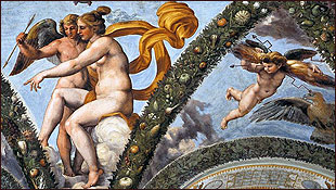 Raphael. Venus and Cupid; Cupid with eagle. 1517-18. Loggia di Psiche, Villa Farnesina, Rome.